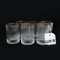 Drinkware Glass Set of 6 pcs – Ridged Stripe Gold Rim Glassware set. 
