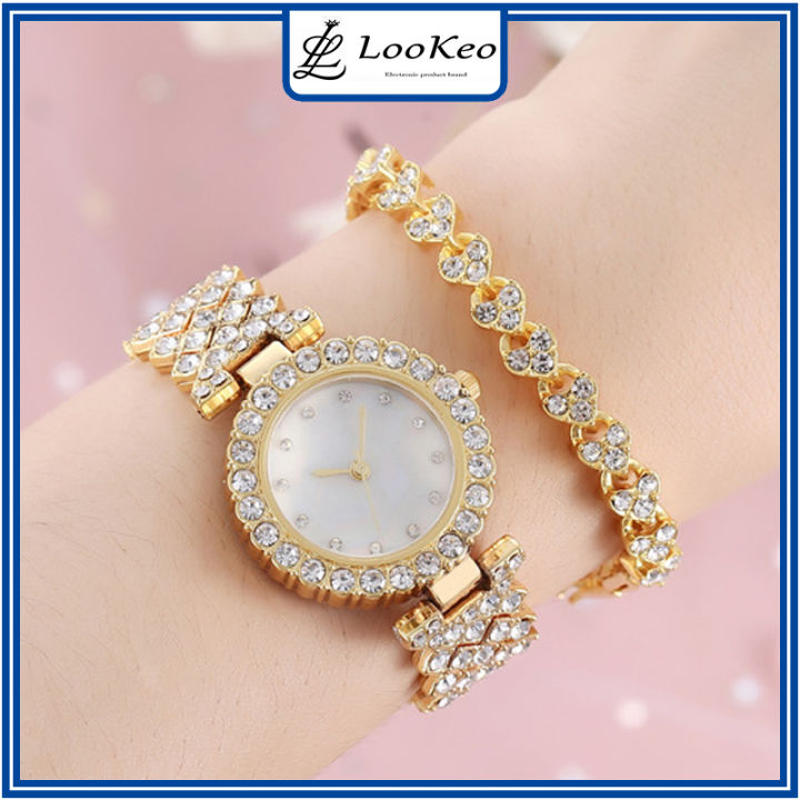 LooKeo Mall 2pcs Women's Diamond Quartz Watch Diamond Luxury Bracelet Little Fresh Leisure Watches for Girl