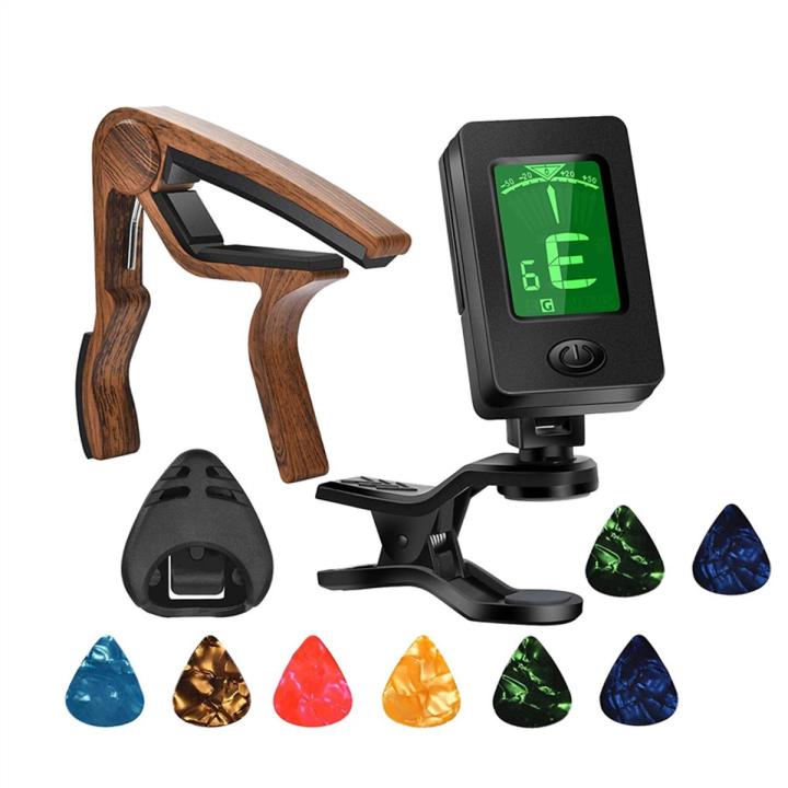 1Set Guitar Capo Guitar Tuner for Ukulele Violin Acoustic Guitar with Picks and Pick Holder