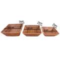 Plastic Woven Square Shape Basket Brown 3Pcs Set. 