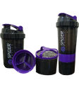3-in-1 Spider  Protein Shaker Bottle Sports Gym Water Bottle Multi-Purpose Shaker with Extra Supplement and Pill Capsule Storage BPA Free Plastic Easy Grip Leak Proof-500ml. 