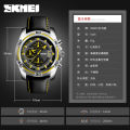 SKMEI Fashion Sports Quartz Clock Soft Real Leather Chronograph Waterproof Watch For Men 9156(Free velvet bag). 