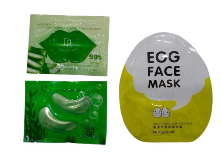 Amazing Face Skincare Kit For Girls - Deal of 3, 1 Pair of Eye Serum Mask, 1 Exfoliating Lip Mask and 1  Egg Face Mask , Kit for Smooth and Moisturizing Skin