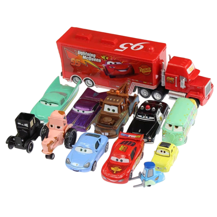 Poppies Muoe Disney Pixar Cars 3 Lightning McQueen 95 Racing Series 1:55 Diecast Metal Alloy Vehicle Container Truck Boy Kid Collection Toys