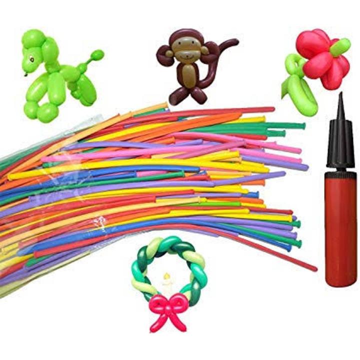 (Pack of 1) Long Balloons with 1 Free Small Balloon Air Pump (Mixed Colours)