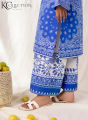 Royal Blue Paisley Printed Woman stitched 2-Piece Suit. 