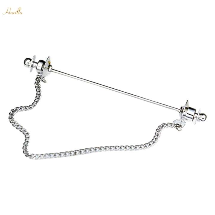 Fashion Mens Shirt Collar Bar Pin with Chain Suit Decor Necktie Tie Clips Badges Brooch Pin Collar