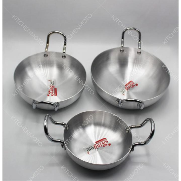 Karahi Silver Steel Karahi For Cooking And Serving On Table Pack Of 3