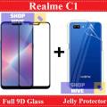 Realme C1 Full Black 9D10D11D21D6D5D Tempered Glass Edge to Edge Full Glue Screen Protector + Back Jelly Protector Clear Soft Film Protector Hydrogel Film Protector For Realme C1. 