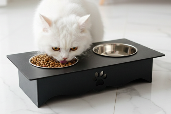 Cat Food Stand With 2 Bowl Set of Stainless Steel & Wooden Stand | Daraz.pk