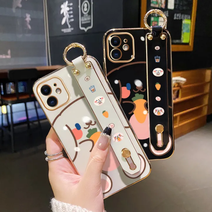 chenyyka%20For%20OPPO%20F11%20Pro%20Case%20With%20Wristband%20New%20Design%20Square%20Edge%20Phone%20Case%20Cute%20Line%20Rabbit%20Pattern%20Shockproof%20Plating%20Silicone%20Casing%20Full%20Cover%20SoftCase%20Protection%20Cases%20Girl%20Women%20-%20Image%203