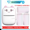 Pocket Inkless Mini Printer - 12 x Sticky Paper Roll & 12 x Thermal Paper Roll - Thermal Portable Bluetooth Wireless Mini Printer For Kids - For Photo, Picture, Office Receipt, Label Note, QR Code - Compatible With IOS & Android - Pink & Blue. 