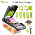 Vegetable Chopper Slicer Multifunctional 12 in 1 Food Choppers Onion Chopper Vegetable Slicer Cutter Dicer Veggie Chopper with 8 Blades, Colander Basket, Container for Salad Potato Carrot Garlic. 