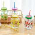 New Arrival 450ml Transparent Fruit Juice Cool Drink Glass Cup Mug Mason Jar Lemon Bottle with Cover Straw Sport Water Bottle. 