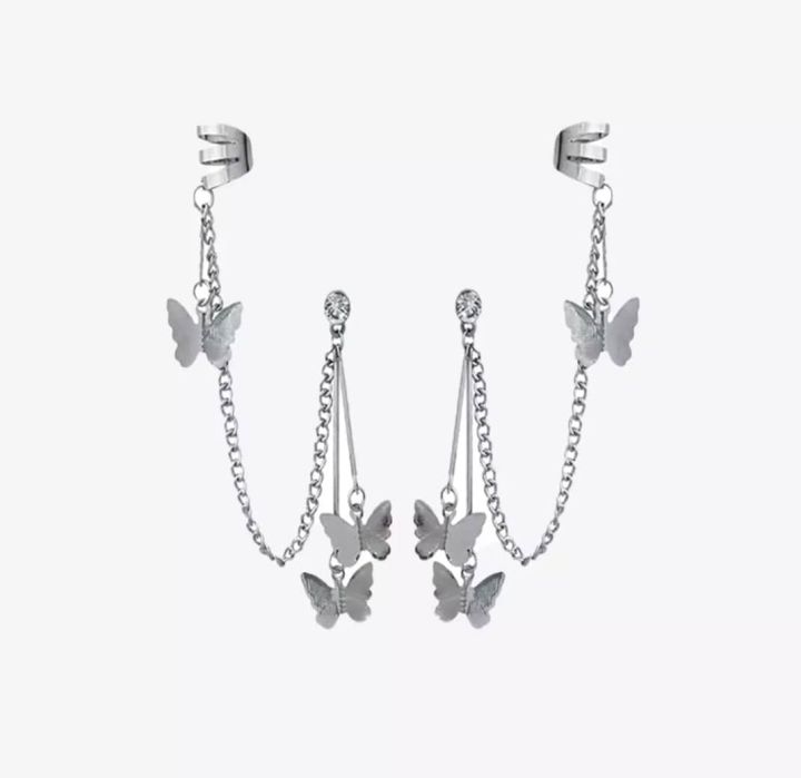 Pair%20Of%20Ear%20Cuff%20Butterfly%20Long%208%20cm%20Chain%20Pin%20Tassel%20Earrings%20For%20Girls%20&%20Women%20-%20Image%203