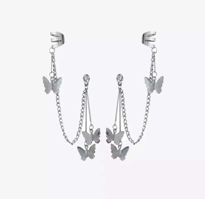Pair%20Of%20Ear%20Cuff%20Butterfly%20Long%208%20cm%20Chain%20Pin%20Tassel%20Earrings%20For%20Girls%20&%20Women%20-%20Image%203