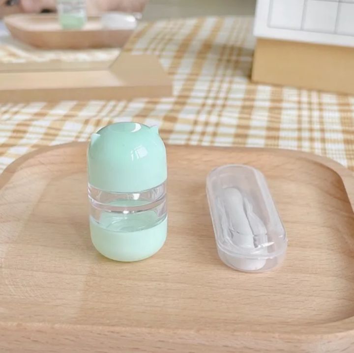 Cute Bear Lens Container + Tweezers & Suction Stick Set Contact Lens Case Accessories DIY Contact Lens Storage Box Portable Travel Contact Lens Case