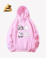 Printed Pink Fleece Pull Over Hoodie For Women And Girls. 