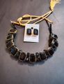 Premium Quality Black Stones Choker Necklace With Earrings. 