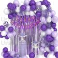 Purple Happy Birthday Theme  Set ( Purple Happy Birthday Banner + 30 Latex Balloons + 5 Confetti Balloons + 1 pc Curtain) purple decoration set for girls and kids , unique birthday theme set , purple balloons. 