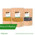 Pack of 3 Raisins / Kishmish / Kali Kishmish / Irani Kishmish 250g each. 