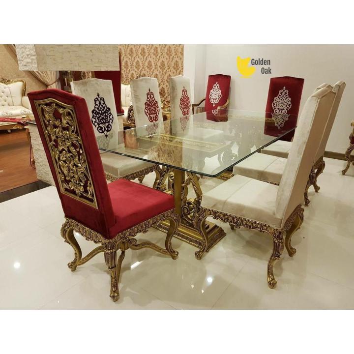 Golden Oak Glass dining table - 8 seater