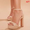 SCS Women Fashion Block High Heels With Platform Sandal, Party Wear Heels Weeding Wear Heels, Bridal Heels Black, White, Cream. 