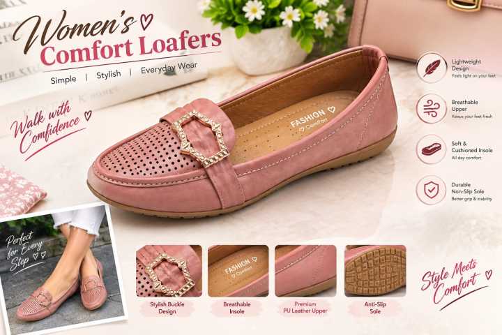 Women%E2%80%99s%20Brown%20&%20Baby%20Pink%20Loafers%20%7C%20Gold%20Buckle%20Perforated%20Slip-On%20Casual%20Shoes%20JOJO%20Shoes%20-%20Image%205