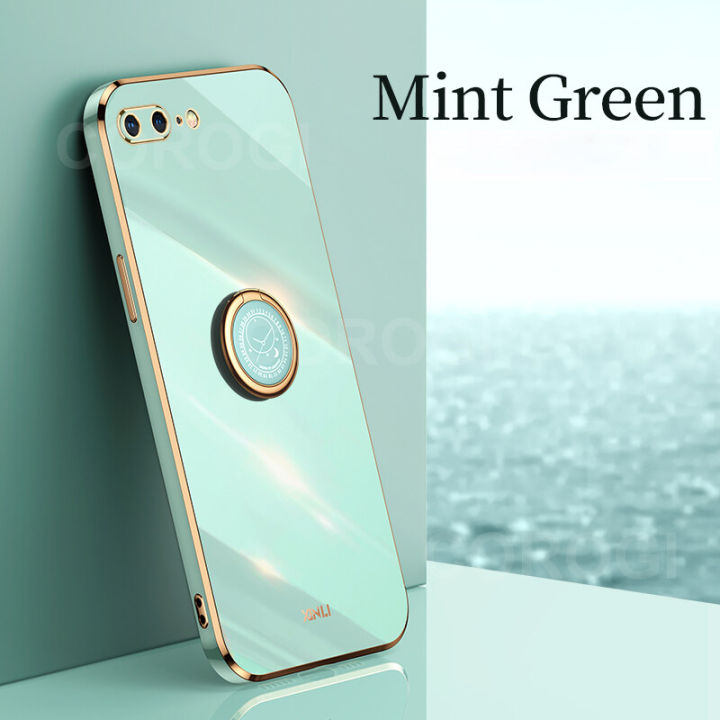 COROGI for iPhone 8 Plus / iPhone 7 Plus Back Cover with Ring Holder Luxury 6D Plating Frame Shiny Bling Stand Cases Soft Silicone Square Protective Mobile Phone Case for Girls Boy