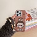 100% Quality+COD Brown Labu cloth wristband phone case suitable for iPhone 16/1514/13 Promax double-layer hard shell hand-held chain hanging rope. 