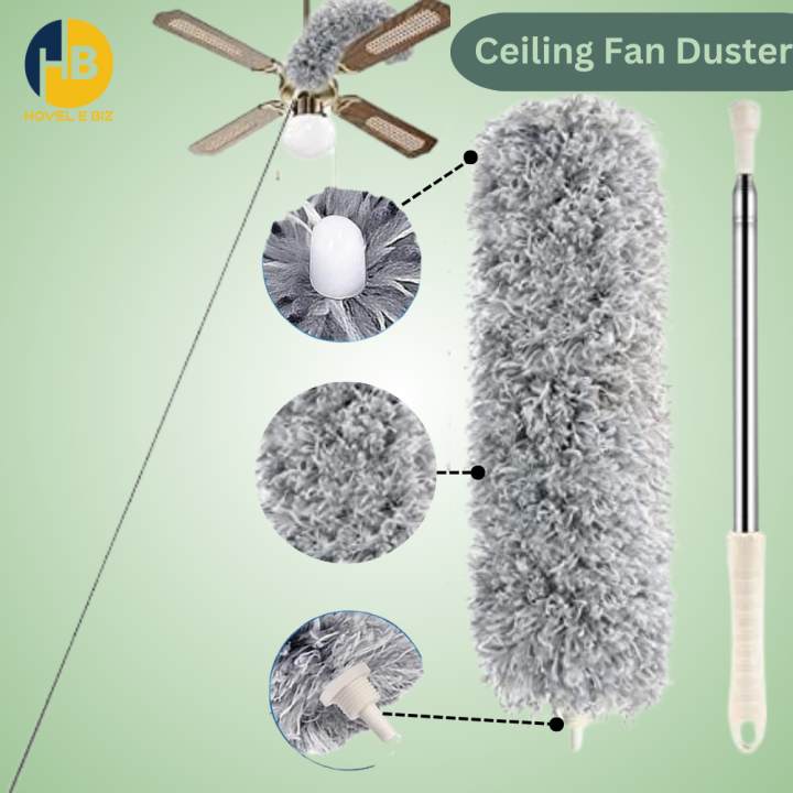 Ceiling Fan Duster, Microfiber Feather Duster with 2M Long 100 inches Extendable Handle, Reach High Ceilings, Blinds, Fans & Cars, Effortless Cleaning with Bendable Head & Telescoping Extension Pole By HOVEL E BIZ