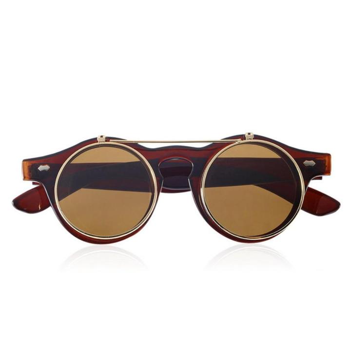 New Classic Steampunk Goth Glasses Goggles Round Flip Up Sunglasses Retro Vintage Fashion Accessories Trend Round Eyeglass