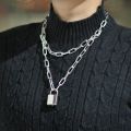 DIEZI Fashion Double layer Lock Gold Silver Color Chain Necklace Men Punk Link Chain Padlock Pendant Necklace For Women Jewelry. 