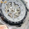 Men Hand-Winding Skeleton Automatic Mechanical Stainless Steel Sport Wrist Watch. 