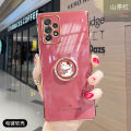 For Samsung Galaxy A52s 5G Cover + Ring Holder Stand Shiny Plating Square Bumper Phone Case Lens Protection Soft Silicone Shockproof Protective Back Cover. 
