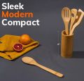 Wooden Spoons For Cooking 4 Piece Organic Bamboo Utensil Set With Holder Wood Kitchen Utensils Spatula Spoon For High Heat Stirring In Nonstick Pots & Pans Quality Gift & Everyday Use. 