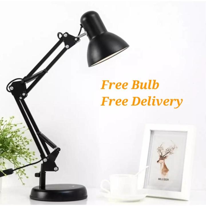 Adjustable Arms Study Lamp with Free Bulb &  Free Delivery / Black colour Desk Lamp with E-27 Holder 360 Rotaion