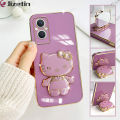 Jizetin for OPPO Reno7 Z 5G / F21 Pro 5G / Reno8 Z 5G Back Cover + Mirror + Hello Kitty Bracket 360 Rotation Luxury Plating Fashion Holder Phone Cases. 