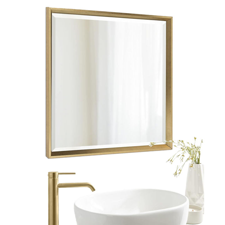 Golden Square Wall Mirror for Home and Office Decor, 14x14 inches and 20x20 inches, Elegant Wood Frame
