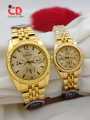 CD COLLECTION COUPLE WATCHES METALLIC CHAIN AND CUT CASE WITH PUSH BUTTON LOCK DIFFERENT COLOURS AVAILABLE WITH FREE BOX. 