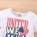 2 Pcs Independence Day Pants Set, Baby Girls Letter & Heart Print Short Sleeve Tassel T-shirt + Star & Stripe Print Shorts. 