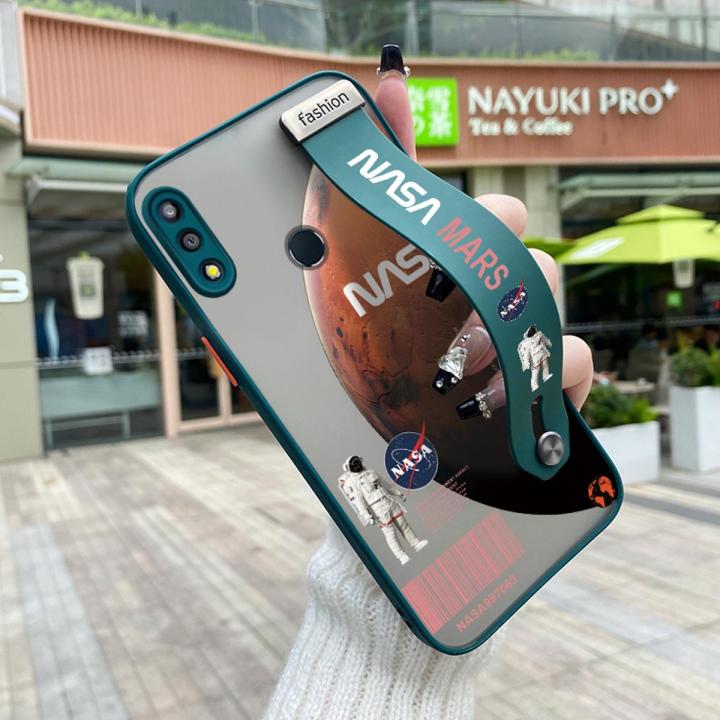 dienya for Asus ZB601KL Case Fashion Tide Astronaut Nasa With Wristband Thin Frosted Transparent Hard Full Cover Camera Silicone Softcase Pattern Casing Shockproof Protection Cases