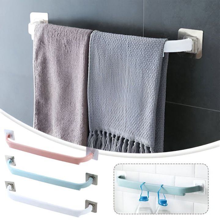 Towel Holder Towel Rails Punch-Free Kitchen Bathroom Towel Wall Rack Self Adhesive Wall Mounted Slippers Rack