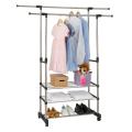 Multipurpose & Adjustable Stainless Steel Double Pole Cloth Hanger with 3 shelves for Floor Type Clothes Hanging & Drying purpose for Laundry & Bedroom | Stainless Steel | Single Pole or Double Pole. 