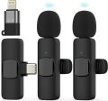 ( Not Support Tecno and Infinix ) K9 Dual Microphone Mic Plug & Play USB Type C Plug Wireless Lavalier Microphone | Mini Lapel Microphone Wireless Mic For Recording YouTube_Facebook_ Interview Auto Sync Noise Reduction NO APP or Bluetooth Needed- Dual Mic. 