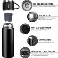Gift Set 500ml Travel Water Bottles with 3 Mugs | Hot & Cold Thermos Flask Vacuum Insulation upto 8 hours | Stainless Steel Cups. 