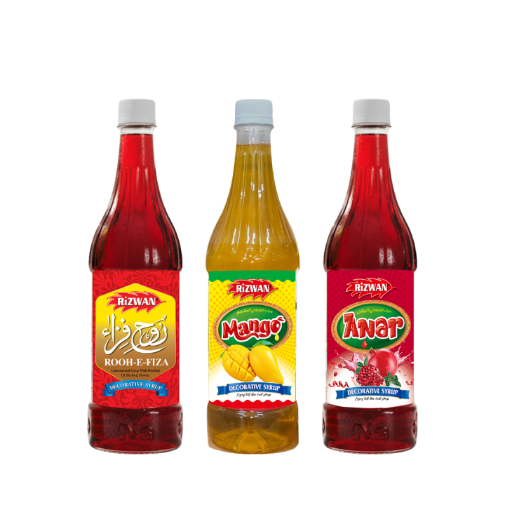 RIZWAN Rooh-E-Fiza Syrup Pack of 3 (800ml Each) – Red, Mango, Anar ...