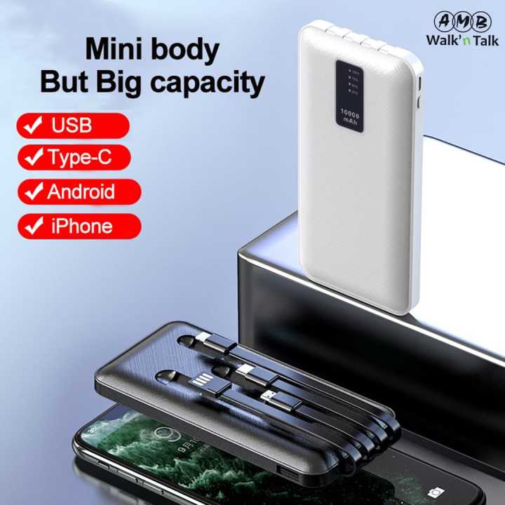 10000&150000 mah mini power bank with 4 cable type B type c 4in1 fast charging best quality power bank with cable for all phones
