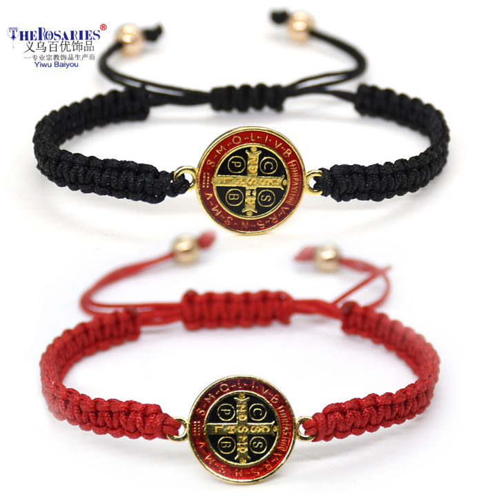 Red Cord St Benedict Bracelet - San Benito Bracelet or Mexican Bracelets for Men and Medalla de San Benito St Benedict Medals