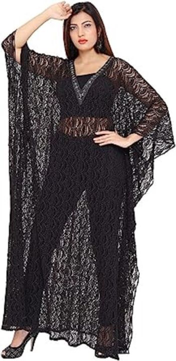 Black Color lace Work Net Fabric Kaftan